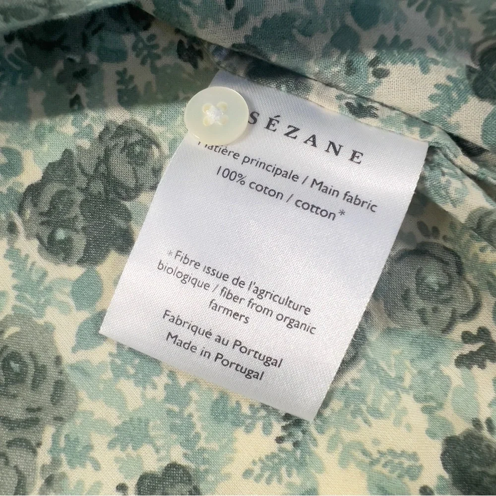 Sezane Green Floral Cotton Blouse Top Size 36 US 4 - Picture 8 of 12